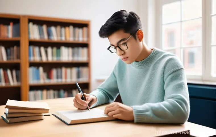 독서력 향상을 위한 훈련 - **Prompt:** A young student, approximately 16 years old, is sitting comfortably at a neat wooden des...
