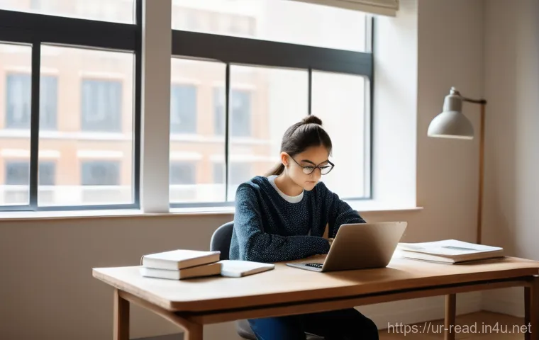 속독 훈련법 - **Prompt: A serene, focused student, approximately 18-22 years old, sits comfortably at a tidy woode...