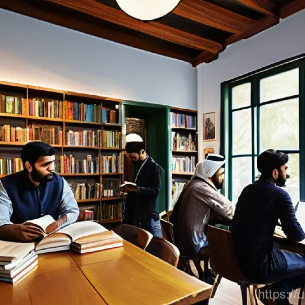 현대문학 흐름 분석 - **Title: The Evolving Tapestry of Urdu Literature**
**Prompt:** A vibrant, bustling scene inside...