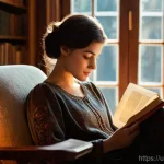 Home 8 책을 통한 심리 치유 효과 - **Prompt:** A serene and captivating image depicting a young woman, appearing to be in her mid-twent...