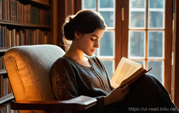 책을 통한 심리 치유 효과 - **Prompt:** A serene and captivating image depicting a young woman, appearing to be in her mid-twent...